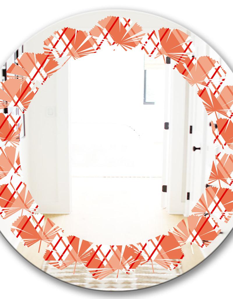 DesignQ Retro Checkered Pattern I - Modern Round Or Oval Wall Mirror - Leaves