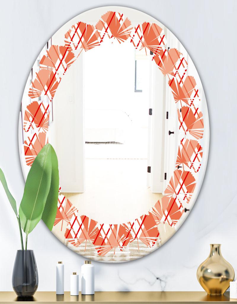 DesignQ Retro Checkered Pattern I - Modern Round Or Oval Wall Mirror - Leaves