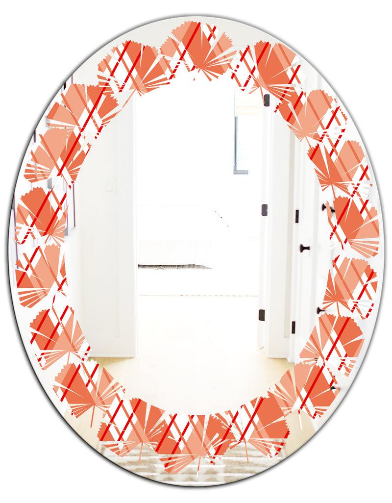 DesignQ Retro Checkered Pattern I - Modern Round Or Oval Wall Mirror - Leaves