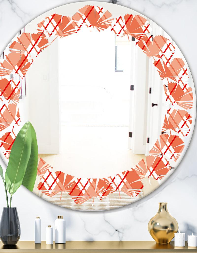 DesignQ Retro Checkered Pattern I - Modern Round or Oval Wall Mirror - Leaves
