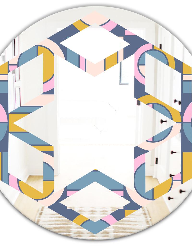 DesignQ Retro Circular Design I - Modern Round Or Oval Wall Mirror - Hexagon Star
