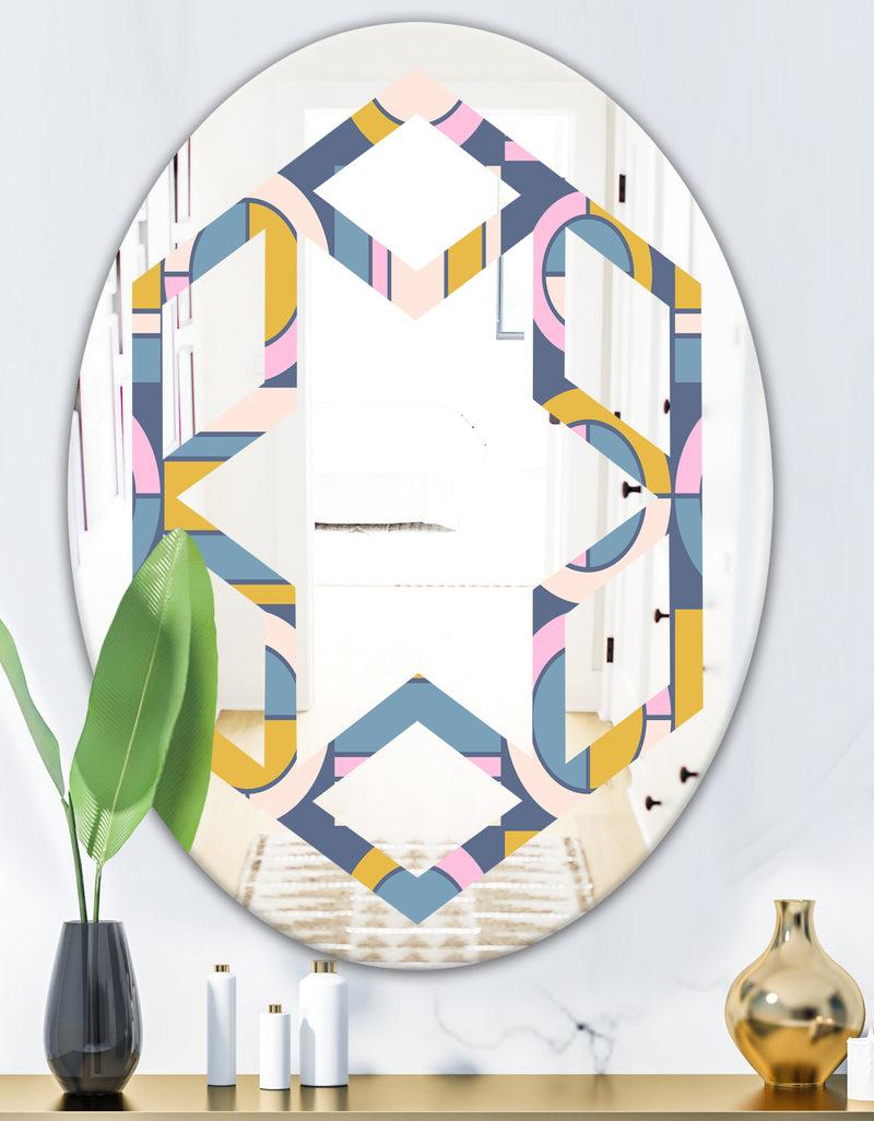 DesignQ Retro Circular Design I - Modern Round Or Oval Wall Mirror - Hexagon Star