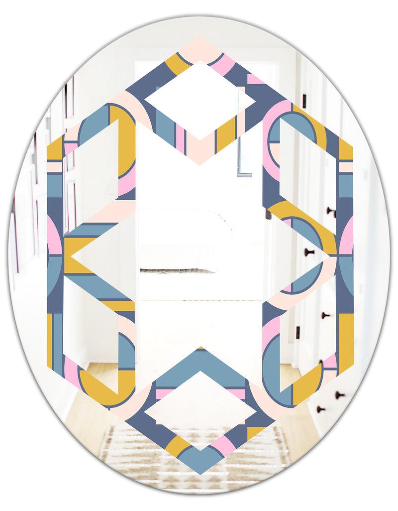 DesignQ Retro Circular Design I - Modern Round Or Oval Wall Mirror - Hexagon Star