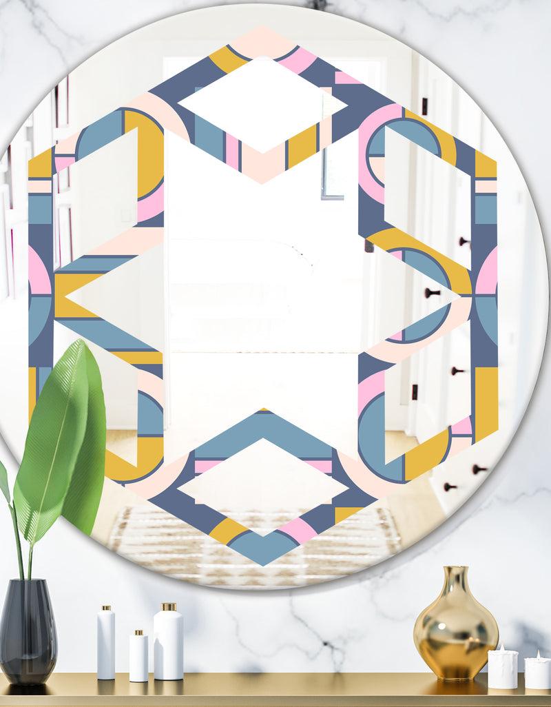 DesignQ Retro Circular Design I - Modern Round or Oval Wall Mirror - Hexagon Star