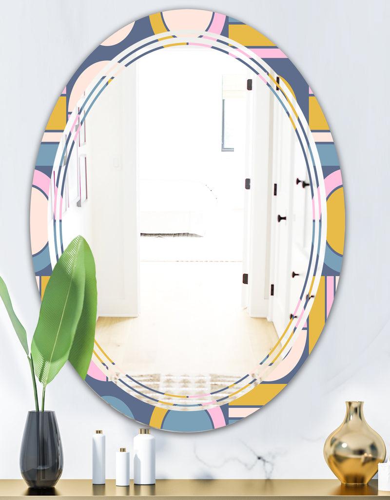 DesignQ Retro Circular Design I - Modern Round Or Oval Wall Mirror - Triple C