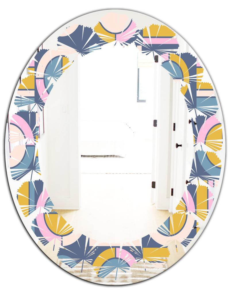 DesignQ Retro Circular Design I - Modern Round Or Oval Wall Mirror - Leaves