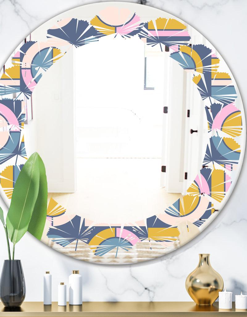 DesignQ Retro Circular Design I - Modern Round or Oval Wall Mirror - Leaves