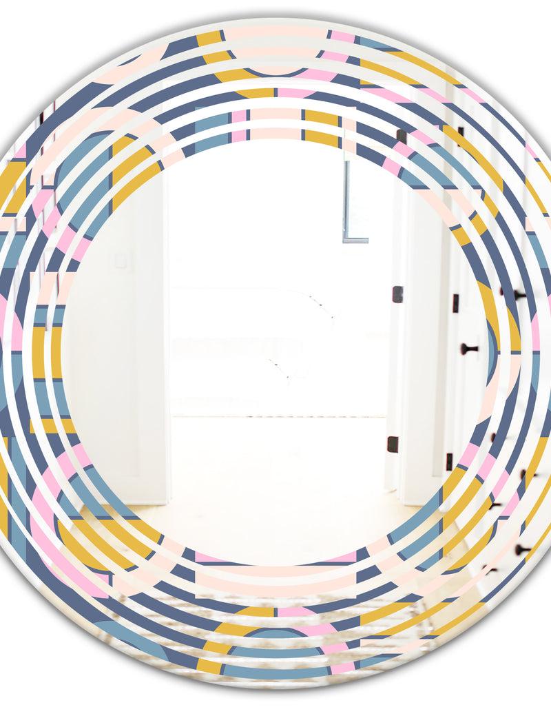 DesignQ Retro Circular Design I - Modern Round Or Oval Wall Mirror - Wave