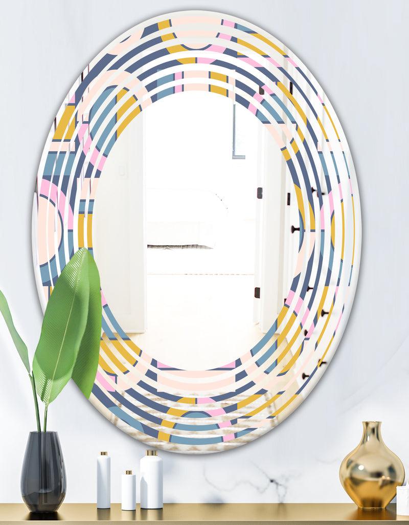 DesignQ Retro Circular Design I - Modern Round Or Oval Wall Mirror - Wave
