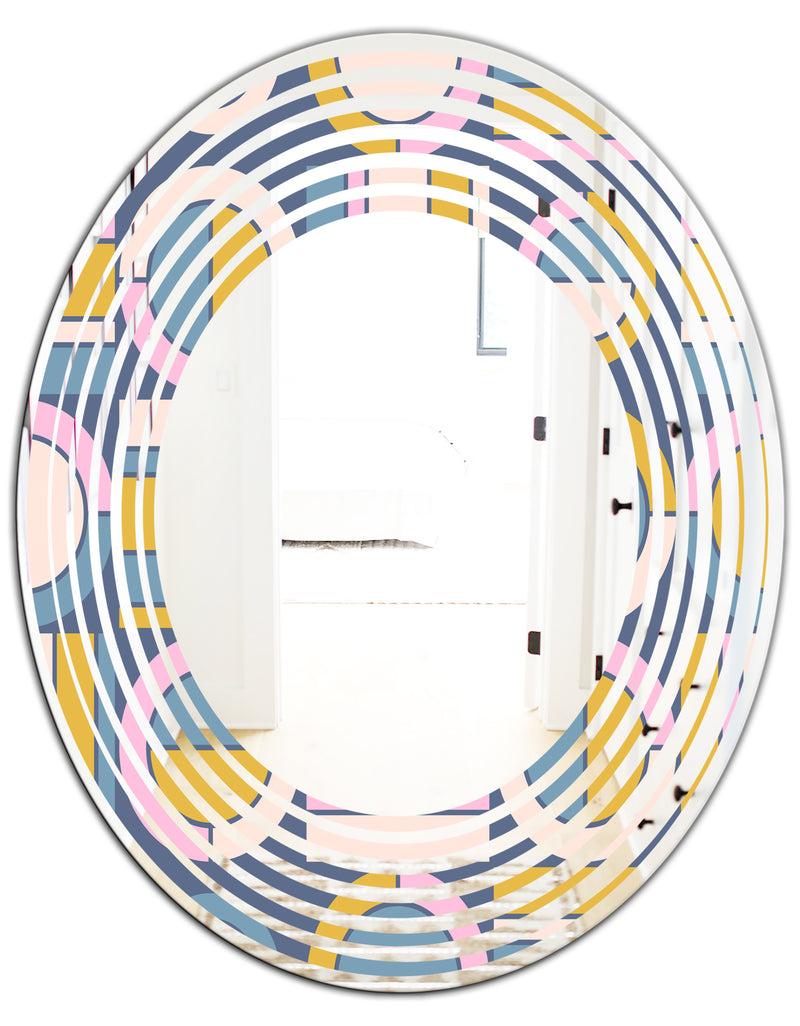DesignQ Retro Circular Design I - Modern Round Or Oval Wall Mirror - Wave