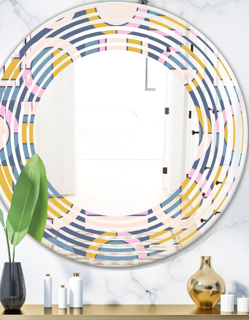 DesignQ Retro Circular Design I - Modern Round or Oval Wall Mirror - Wave