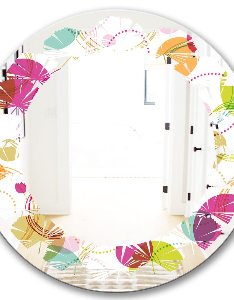 DesignQ Retro Circular Design II - Modern Round Or Oval Wall Mirror - Leaves
