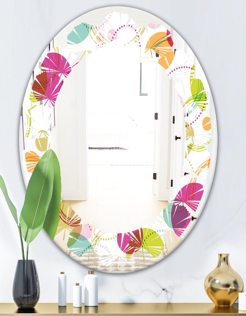 DesignQ Retro Circular Design II - Modern Round Or Oval Wall Mirror - Leaves