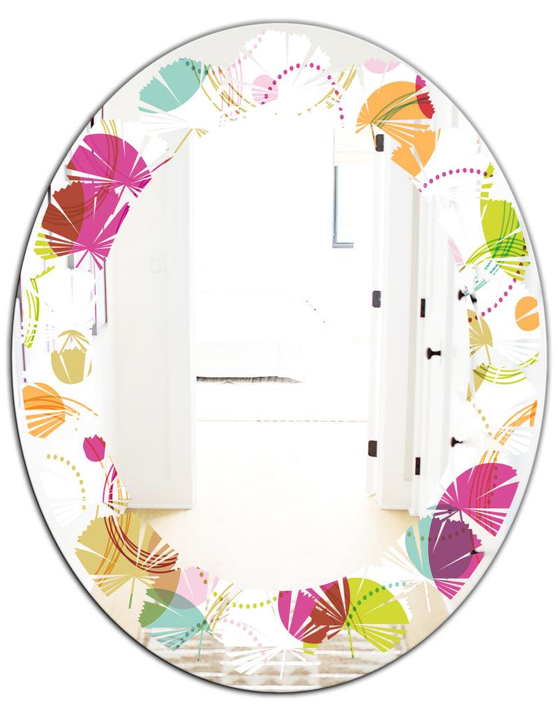 DesignQ Retro Circular Design II - Modern Round Or Oval Wall Mirror - Leaves