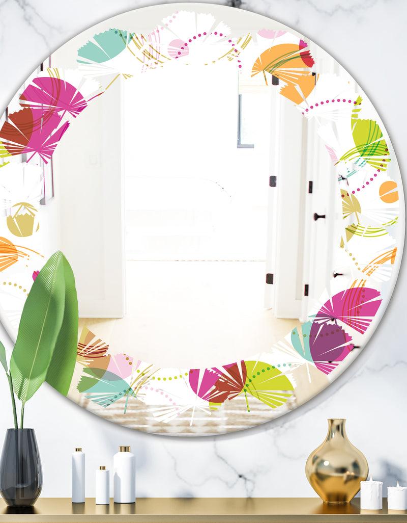DesignQ Retro Circular Design II - Modern Round or Oval Wall Mirror - Leaves