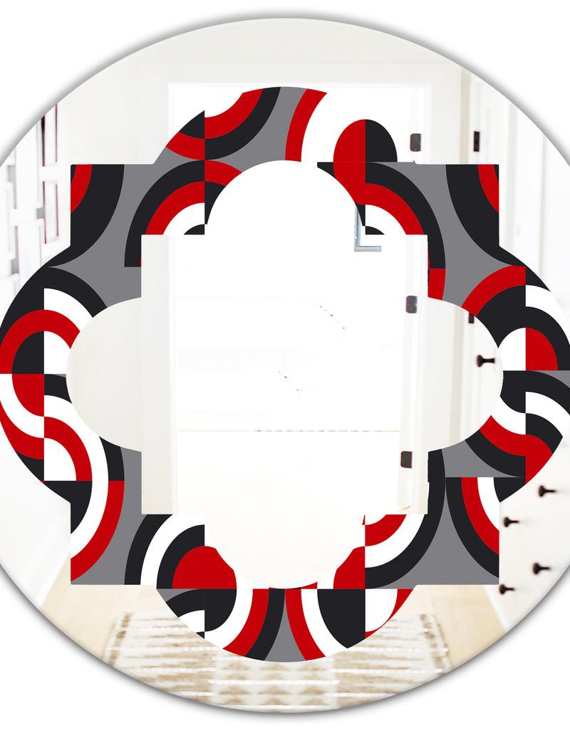 DesignQ Retro Circular Pattern Geometrical - Modern Round Or Oval Wall Mirror - Quatrefoil