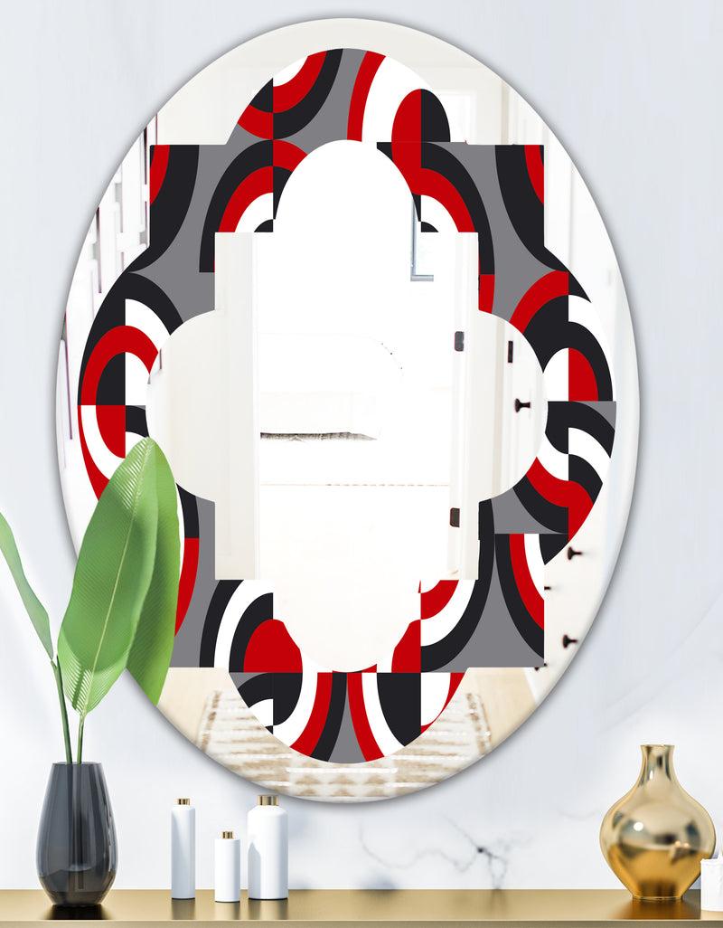 DesignQ Retro Circular Pattern Geometrical - Modern Round Or Oval Wall Mirror - Quatrefoil