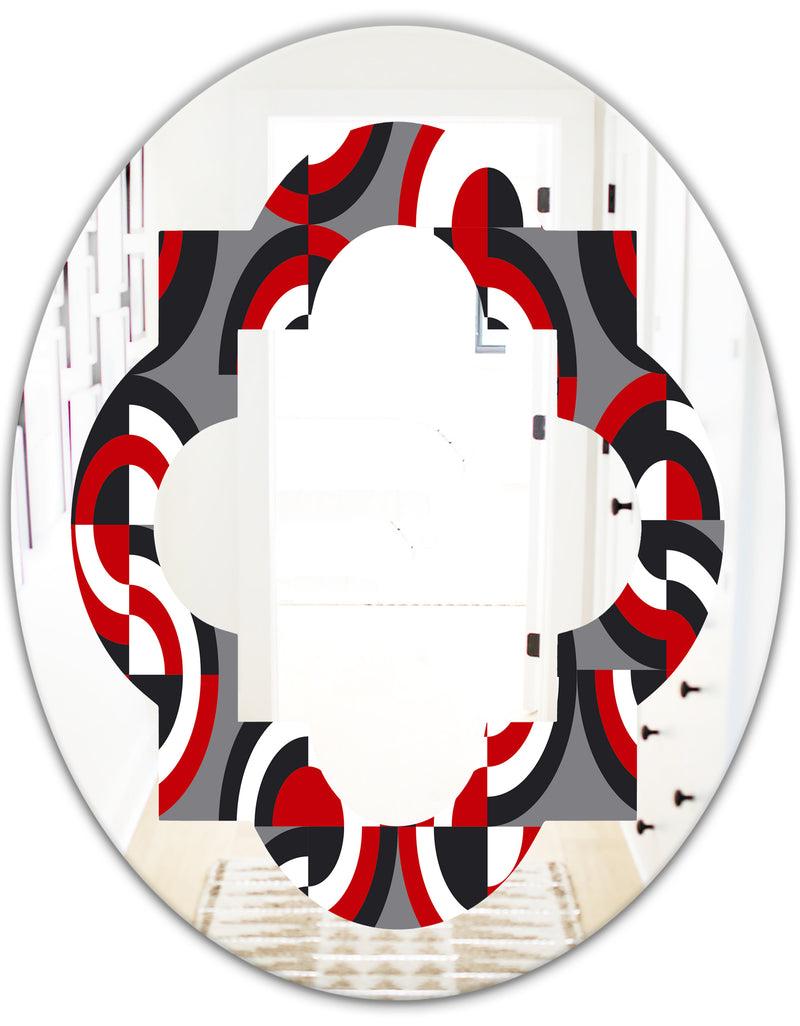 DesignQ Retro Circular Pattern Geometrical - Modern Round Or Oval Wall Mirror - Quatrefoil