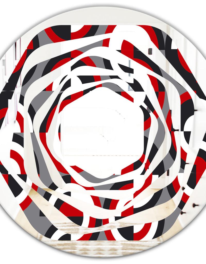 DesignQ Retro Circular Pattern Geometrical - Modern Round Or Oval Wall Mirror - Whirl