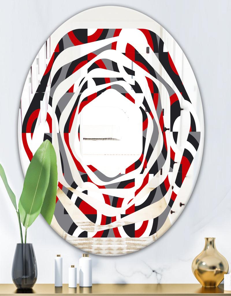 DesignQ Retro Circular Pattern Geometrical - Modern Round Or Oval Wall Mirror - Whirl