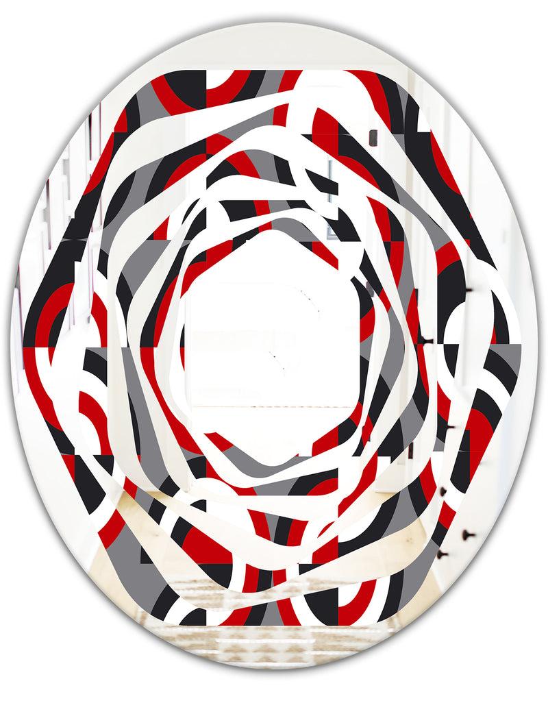 DesignQ Retro Circular Pattern Geometrical - Modern Round Or Oval Wall Mirror - Whirl