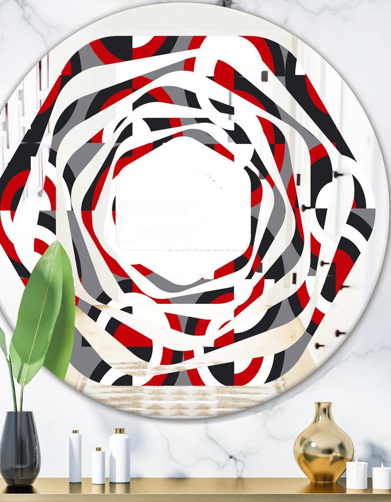DesignQ Retro Circular Pattern Geometrical - Modern Round or Oval Wall Mirror - Whirl