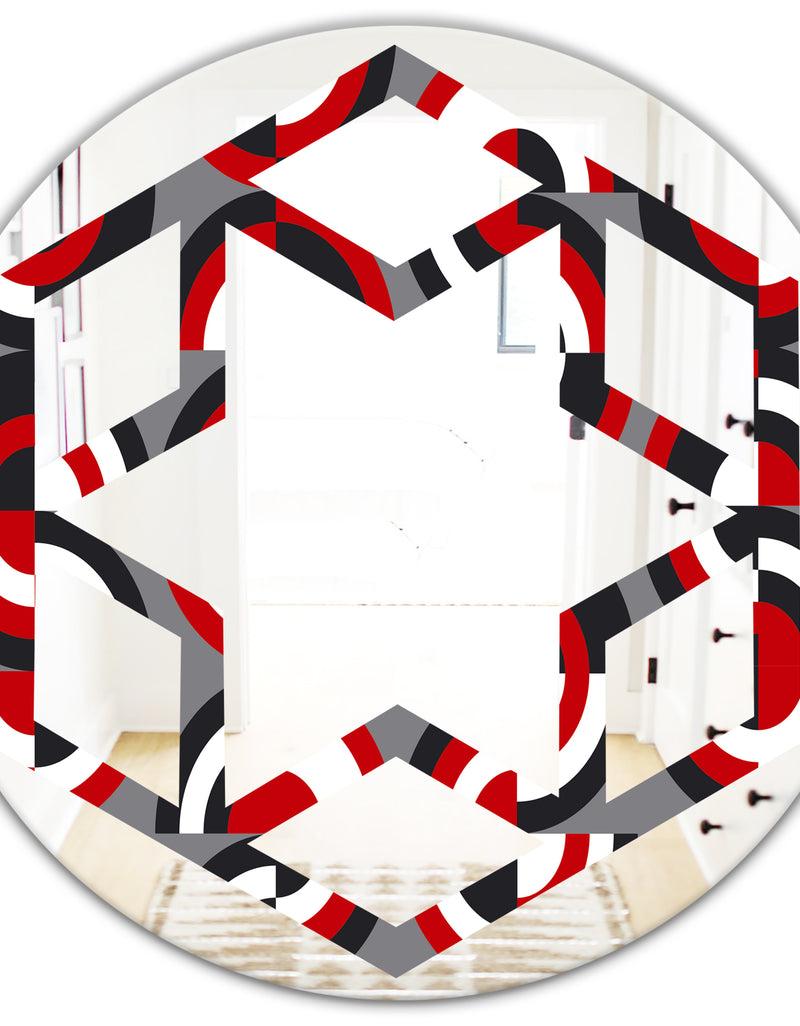DesignQ Retro Circular Pattern Geometrical - Modern Round Or Oval Wall Mirror - Hexagon Star