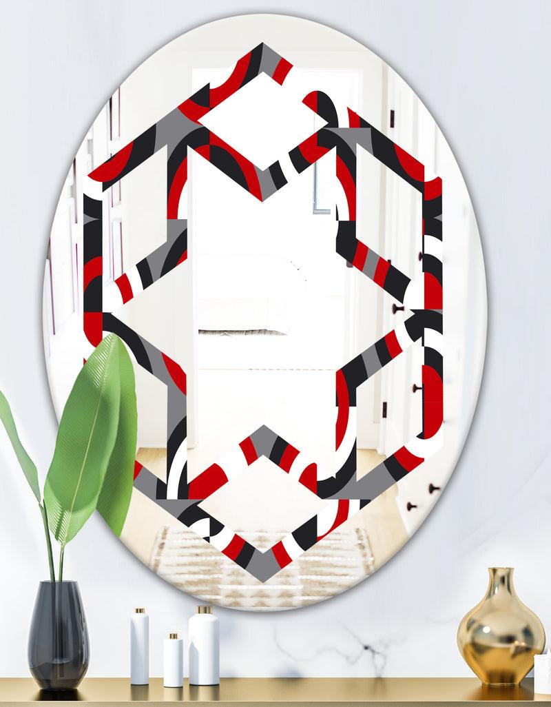 DesignQ Retro Circular Pattern Geometrical - Modern Round Or Oval Wall Mirror - Hexagon Star