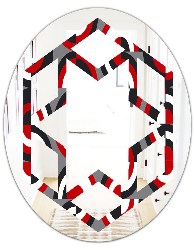 DesignQ Retro Circular Pattern Geometrical - Modern Round Or Oval Wall Mirror - Hexagon Star