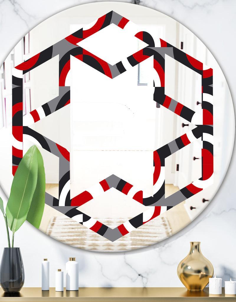 DesignQ Retro Circular Pattern Geometrical - Modern Round or Oval Wall Mirror - Hexagon Star