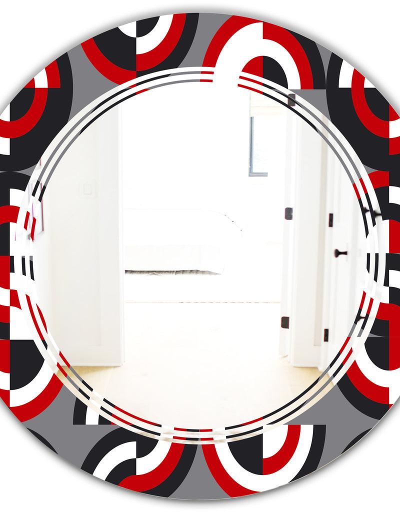 DesignQ Retro Circular Pattern Geometrical - Modern Round Or Oval Wall Mirror - Triple C