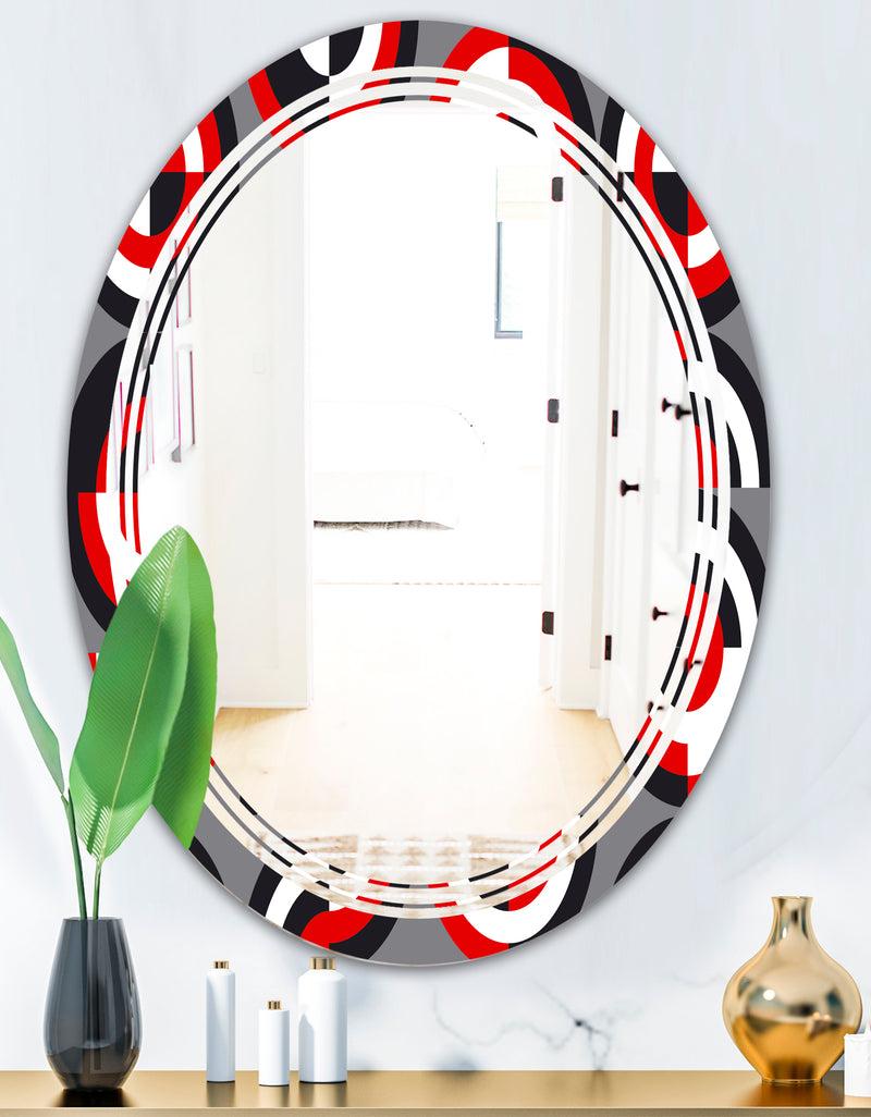 DesignQ Retro Circular Pattern Geometrical - Modern Round Or Oval Wall Mirror - Triple C