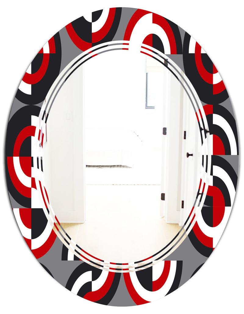 DesignQ Retro Circular Pattern Geometrical - Modern Round Or Oval Wall Mirror - Triple C