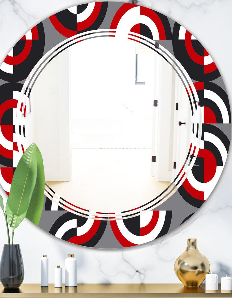 DesignQ Retro Circular Pattern Geometrical - Modern Round or Oval Wall Mirror - Triple C