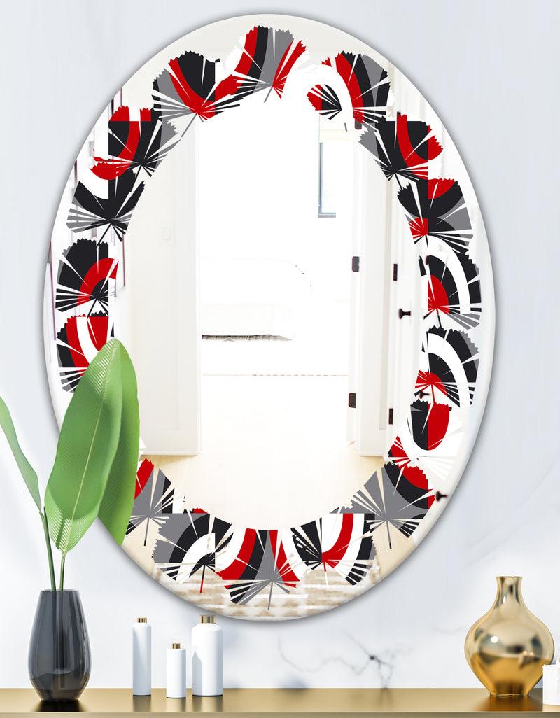 DesignQ Retro Circular Pattern Geometrical - Modern Round Or Oval Wall Mirror - Leaves