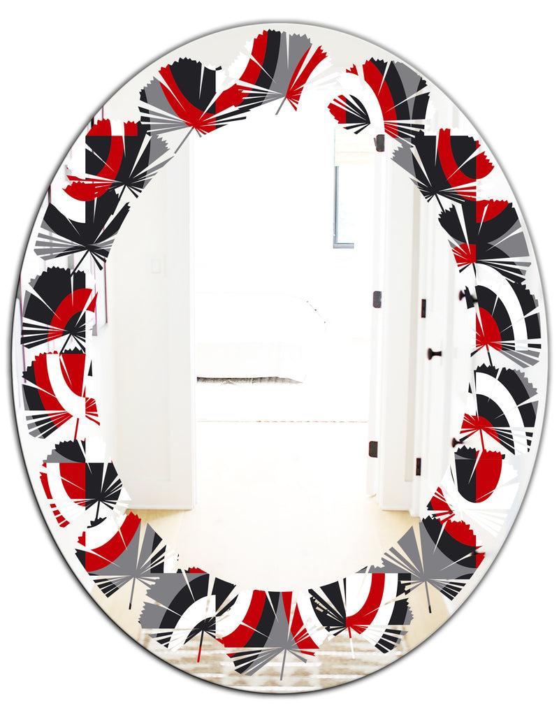 DesignQ Retro Circular Pattern Geometrical - Modern Round Or Oval Wall Mirror - Leaves