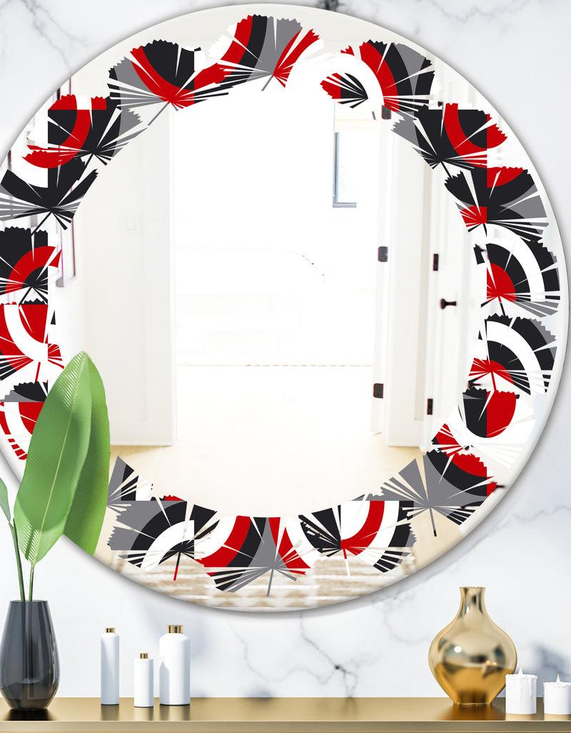 DesignQ Retro Circular Pattern Geometrical - Modern Round or Oval Wall Mirror - Leaves