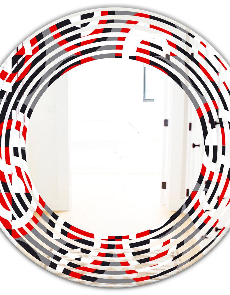 DesignQ Retro Circular Pattern Geometrical - Modern Round Or Oval Wall Mirror - Wave