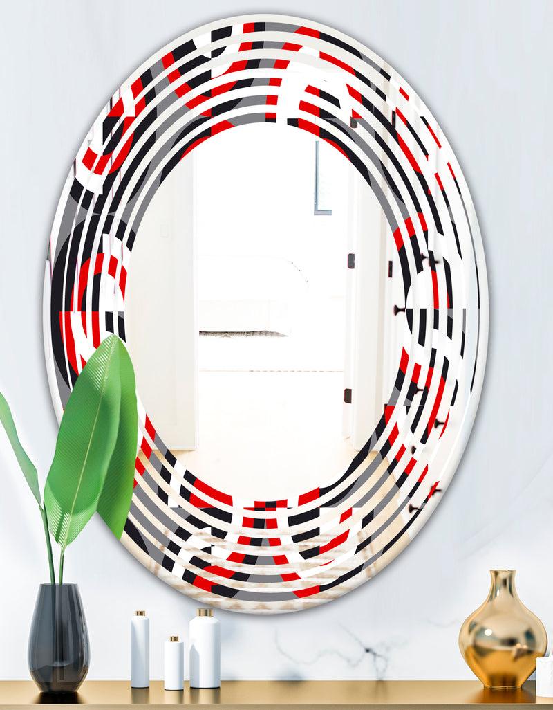 DesignQ Retro Circular Pattern Geometrical - Modern Round Or Oval Wall Mirror - Wave