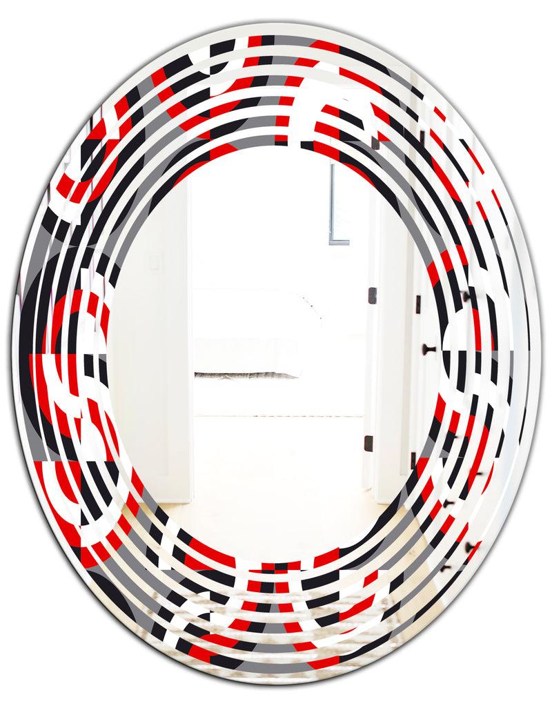 DesignQ Retro Circular Pattern Geometrical - Modern Round Or Oval Wall Mirror - Wave