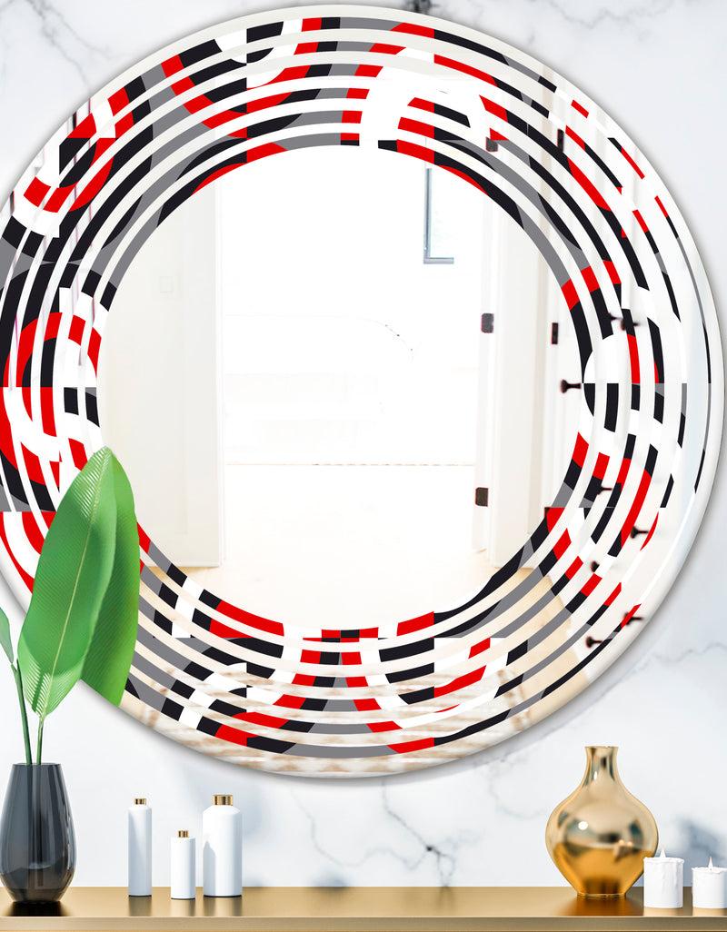 DesignQ Retro Circular Pattern Geometrical - Modern Round or Oval Wall Mirror - Wave