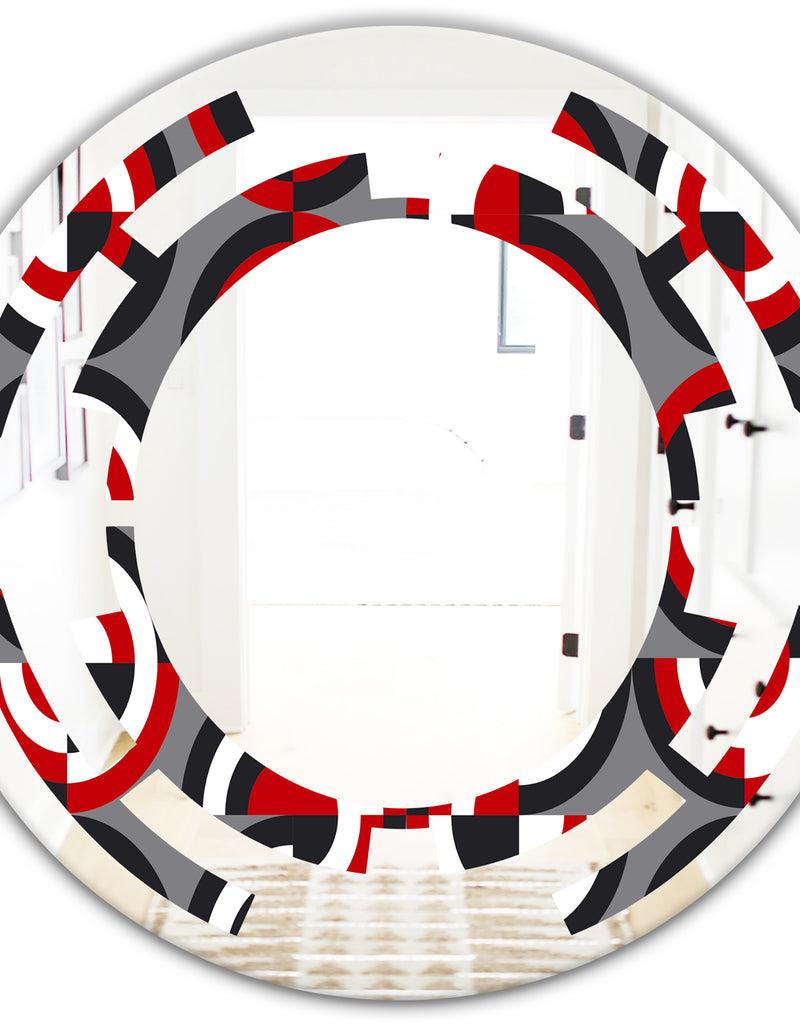 DesignQ Retro Circular Pattern Geometrical - Modern Round Or Oval Wall Mirror - Space