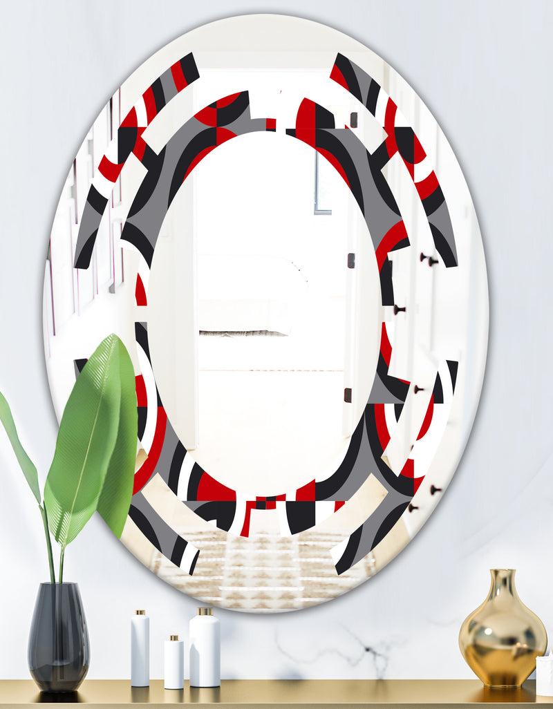 DesignQ Retro Circular Pattern Geometrical - Modern Round Or Oval Wall Mirror - Space