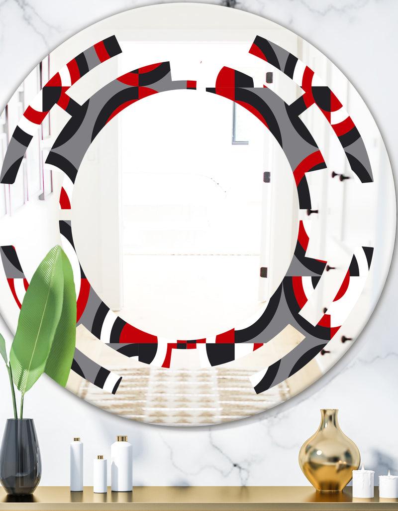 DesignQ Retro Circular Pattern Geometrical - Modern Round or Oval Wall Mirror - Space