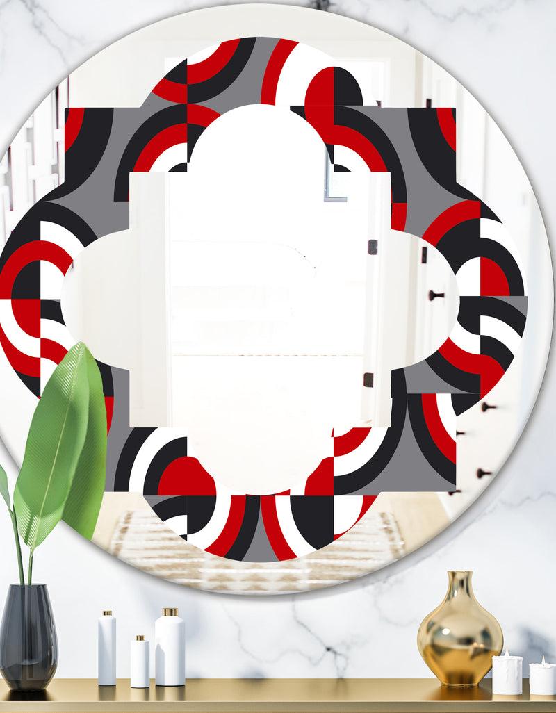 DesignQ Retro Circular Pattern Geometrical - Modern Round or Oval Wall Mirror - Quatrefoil