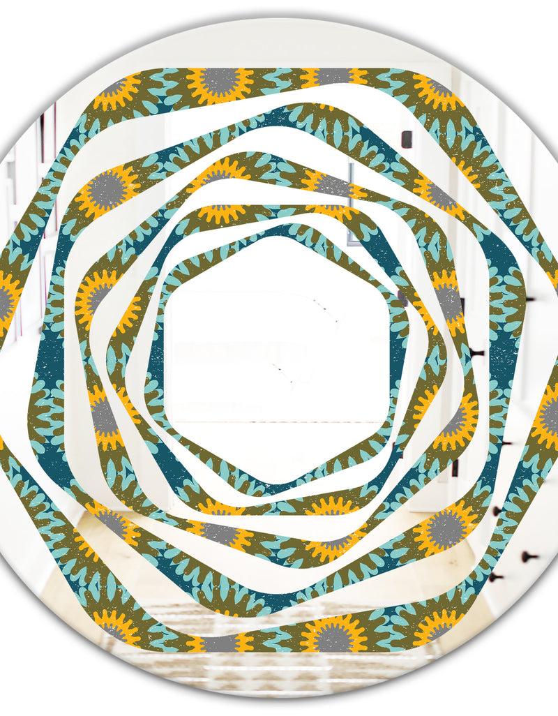 DesignQ Retro Circular Pattern I - Cottage Round Or Oval Wall Mirror - Whirl