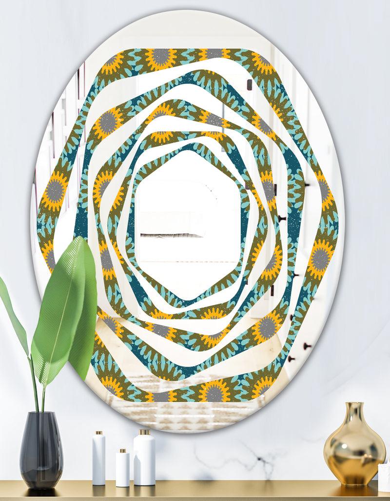 DesignQ Retro Circular Pattern I - Cottage Round Or Oval Wall Mirror - Whirl