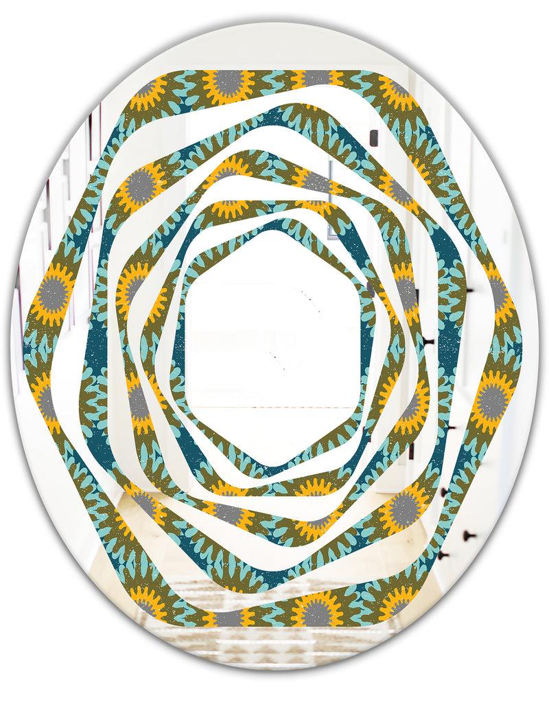 DesignQ Retro Circular Pattern I - Cottage Round Or Oval Wall Mirror - Whirl