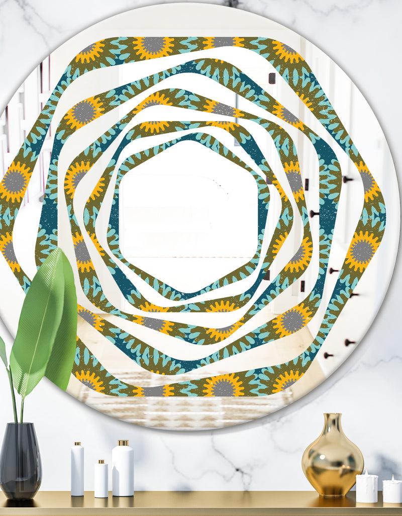 DesignQ Retro Circular Pattern I - Cottage Round or Oval Wall Mirror - Whirl