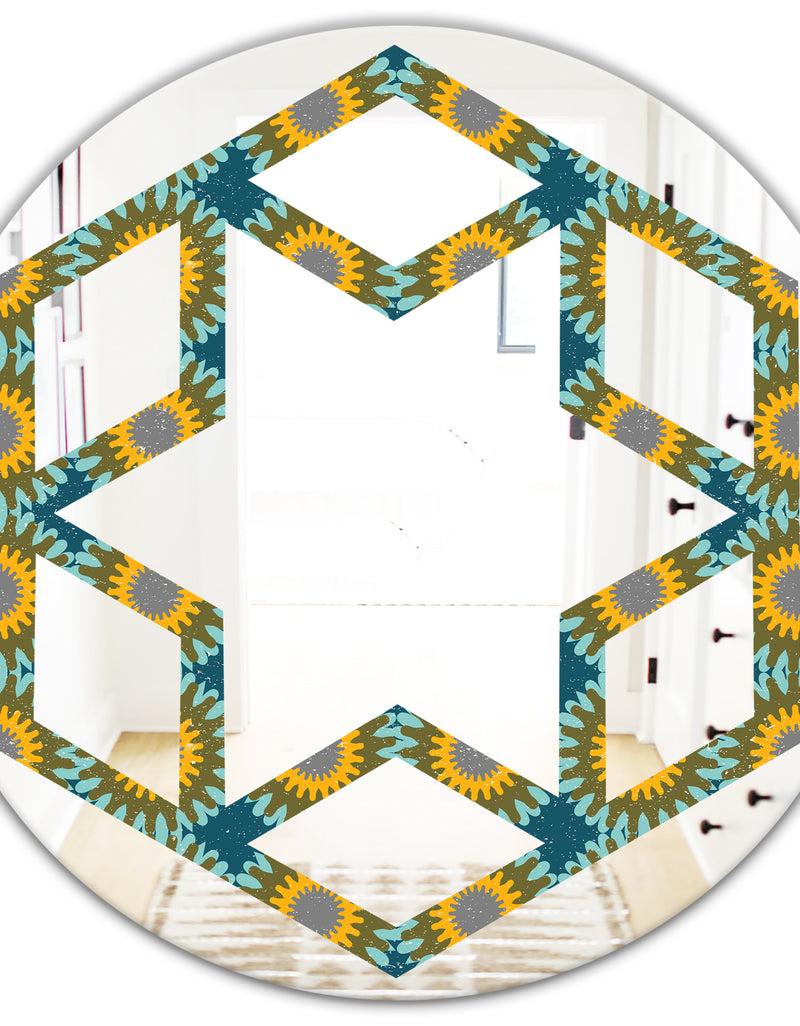 DesignQ Retro Circular Pattern I - Cottage Round Or Oval Wall Mirror - Hexagon Star